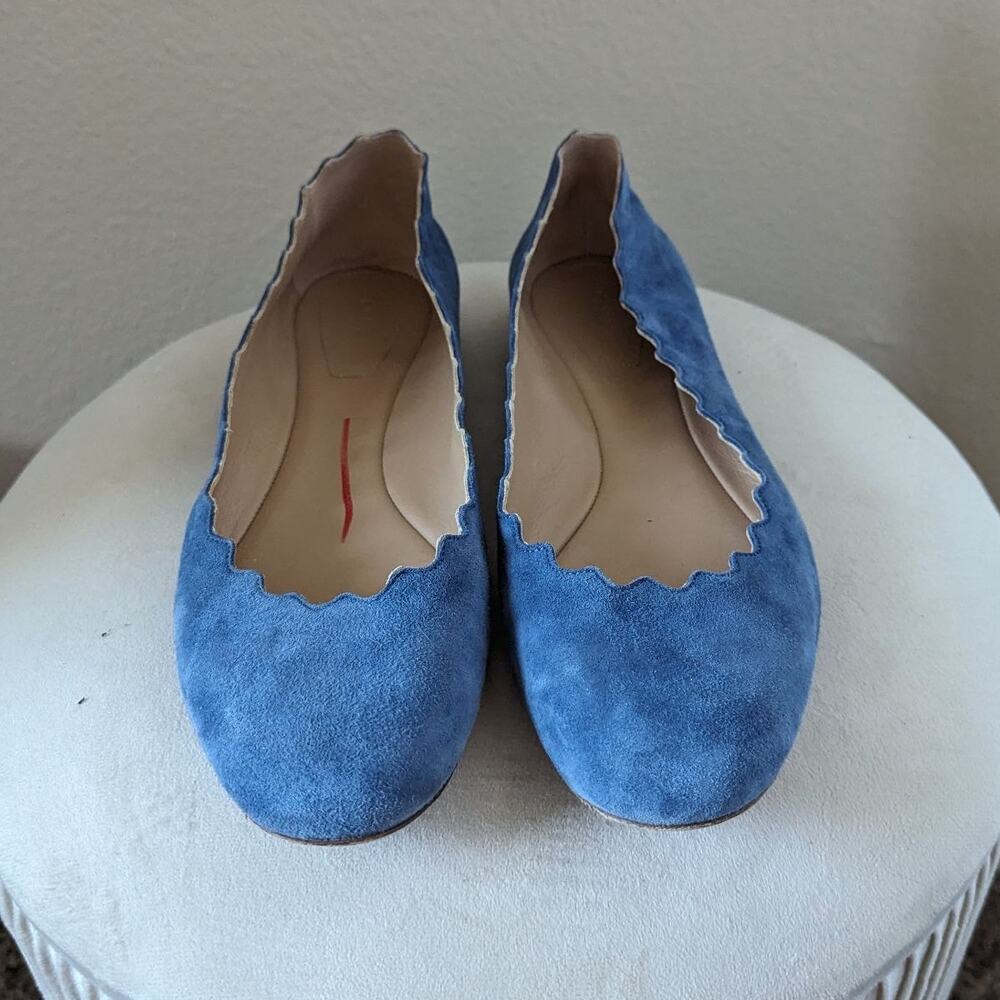 Chloe Lauren Suede Scalloped Round Toe Slip On Ballet Flat size 38.5